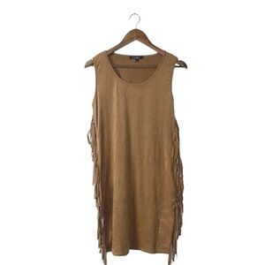 Christian Siriano Tan Faux Suede Fringe Sleeveless Dress Size Large